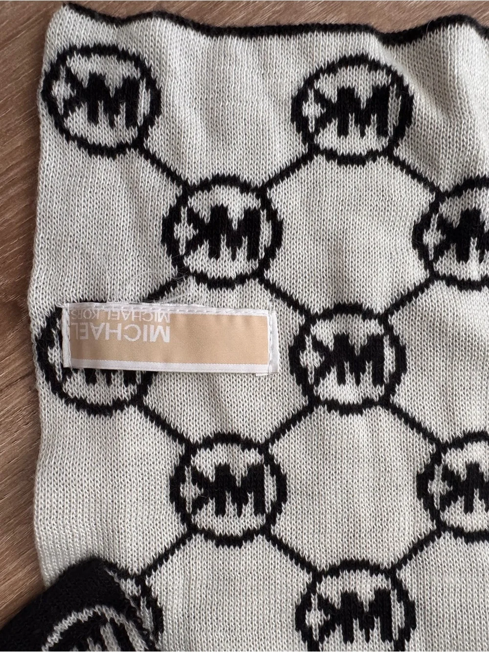 MICHAEL Michael Kors Vintage Monogram Reversible Knit Scarf in Black & Cream